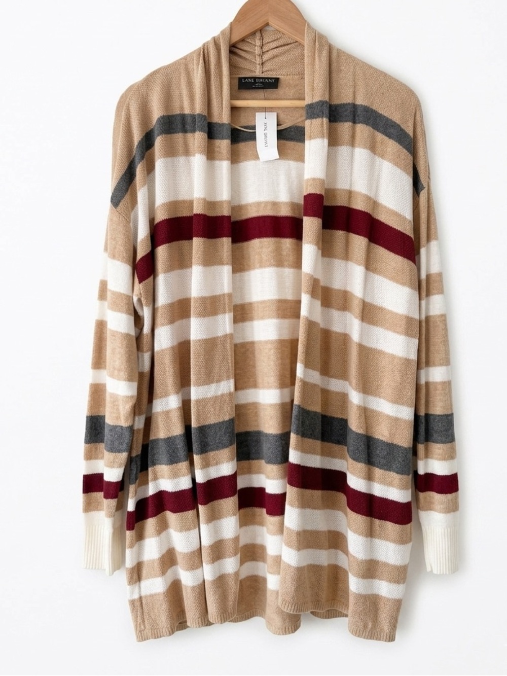 Lane Bryant Striped Open-Front Draped Cardigan Tunic Length Size 14/16